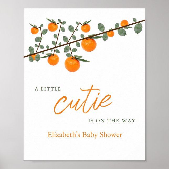 Affiche Little Cutie Orange Baby shower neutre de genre (Devant)