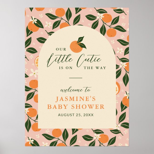 Affiche Little Cutie Orange Citrus Baby Shower Welcome (Devant)