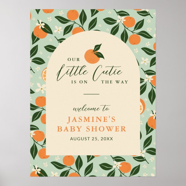 Affiche Little Cutie Orange Citrus Baby Shower Welcome (Devant)
