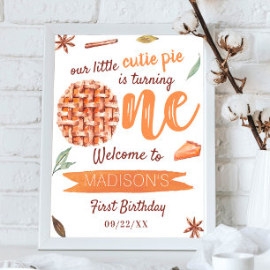 Affiche Little Cutie Pie Automne 1er anniversaire fête Bie