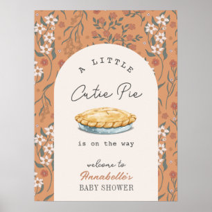 Affiche Little Cutie Pie Orange Floral Baby shower Bienven