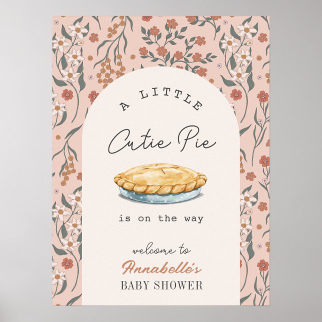 Affiche Little Cutie Pie Rose Baby shower Floral Bienvenue (Devant)