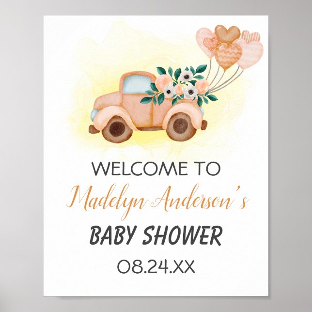 Affiche Little Cuties Vintage Truck Triplé Baby shower (Devant)