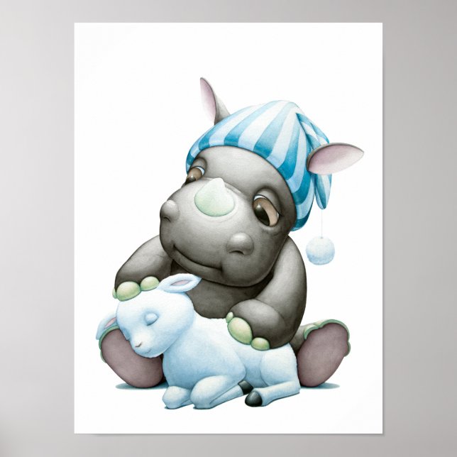 Affiche Little G Baby Rhino and Lamb Nursery Print (Devant)