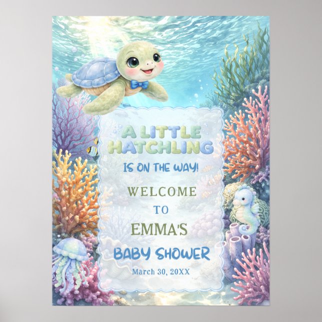 Affiche Little Hatchling Sea Turtle Baby Shower Welcome (Devant)