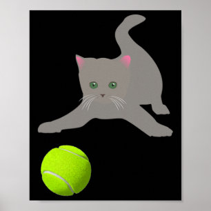 Affiche Little Kitten Jouant Avec Un Chat À Balle De Tenni