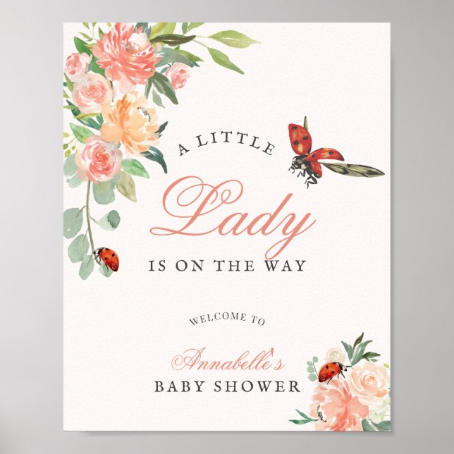 Affiche Little Lady Ladybug Roses Girl Baby Shower (Devant)