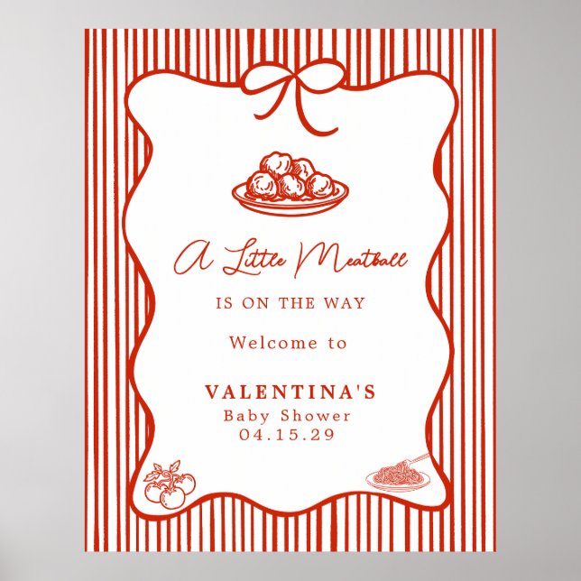 Affiche Little Meatball Italian Theme Baby Shower  (Devant)