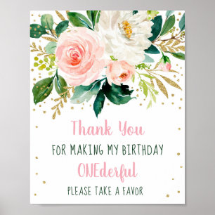 Affiche Little Miss Onederful Boho Floral Anniversaire Fav