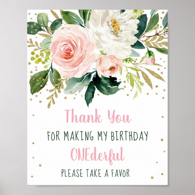 Affiche Little Miss Onederful Boho Floral Anniversaire Fav (Devant)