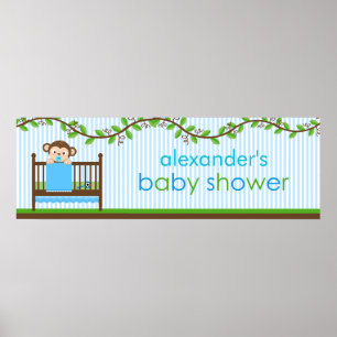 Affiche Little Monkey in a Crib Boy Baby Shower Banner