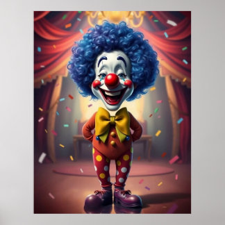 Affiche Little Nice Rocky Clocky Clown with Blue Hair