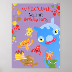 Affiche Little Party Monster and confetti Anniversaire Par
