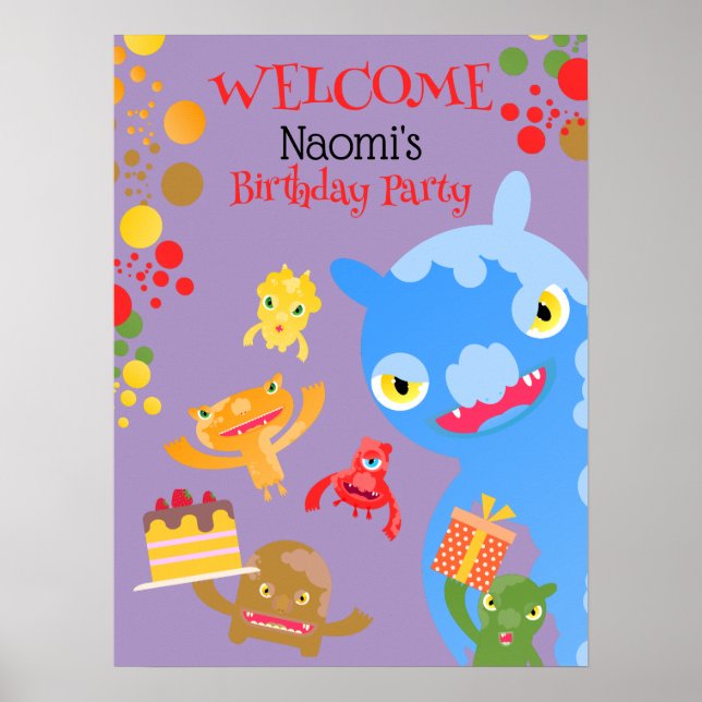 Affiche Little Party Monster and confetti Anniversaire Par (Devant)