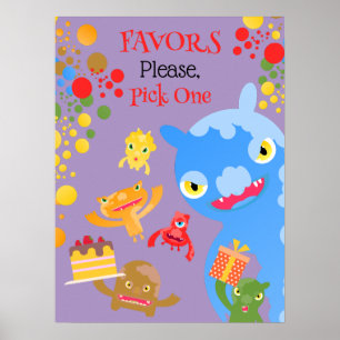Affiche Little Party Monster and confetti Anniversaire Par