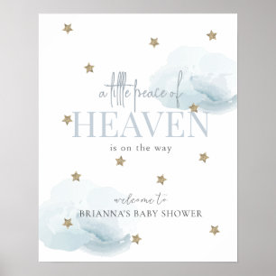 Affiche Little Peace Heaven Blue Boy Baby shower Bienvenue