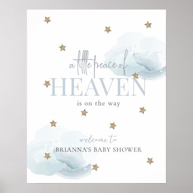 Affiche Little Peace Heaven Blue Boy Baby shower Bienvenue (Devant)
