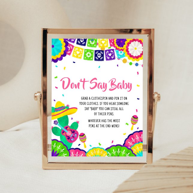 Affiche Little Senorita Fiesta Baby shower Ne pas dire béb (Mexican Baby Shower Don't Say Baby Sign)