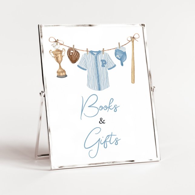 Affiche Little Slugger Baseball Baby showers Livres & Cade (Baseball Little Slugger Baby Shower Books and Gifts Sign)