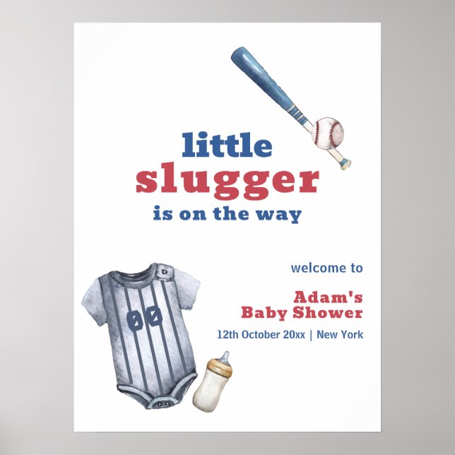 Affiche Little Slugger Baseball Shirt Baby Shower Welcome (Devant)
