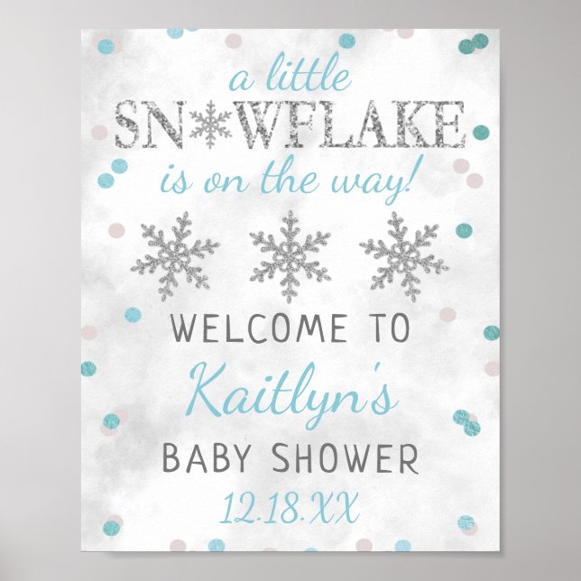 Affiche Little Snowflake Boys Baby shower d'hiver Bienvenu (Devant)