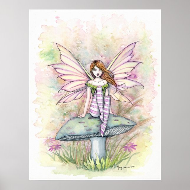 Affiche Little Spring Fae Fairy Watercolor Illustration (Devant)