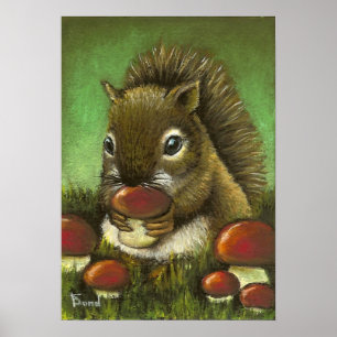 Affiche Little squirrel and mushrooms