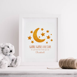 Affiche Little Star Name Moon & Star Aquarelle Whimsical