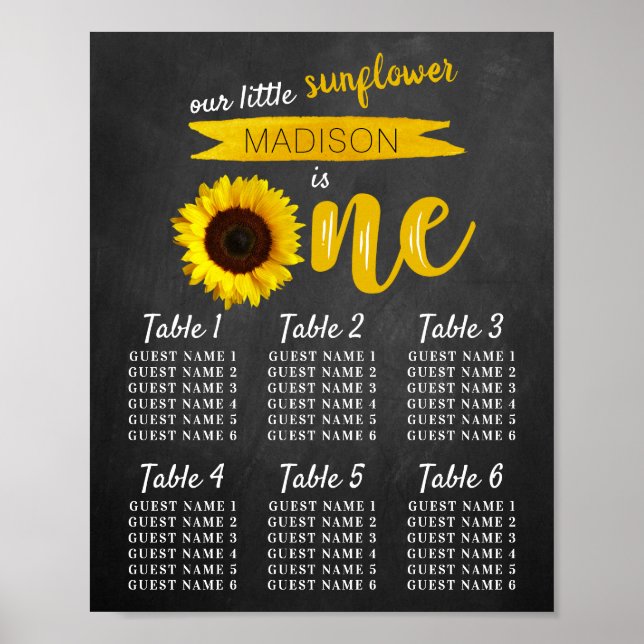 Affiche Little Sunflower 1er Anniversaire Carte de siège (Devant)