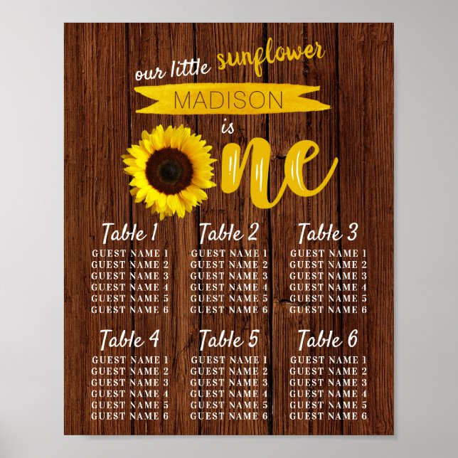 Affiche Little Sunflower 1er Anniversaire Carte de siège (Devant)
