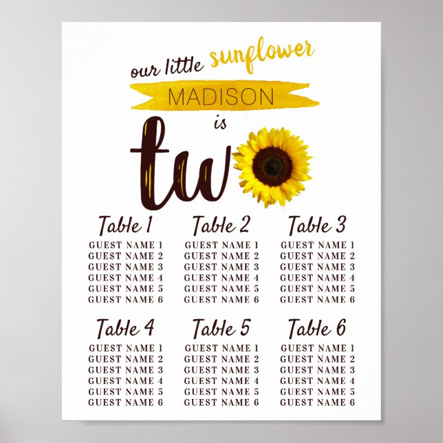 Affiche Little Sunflower 2e Anniversaire Carte de siège (Devant)