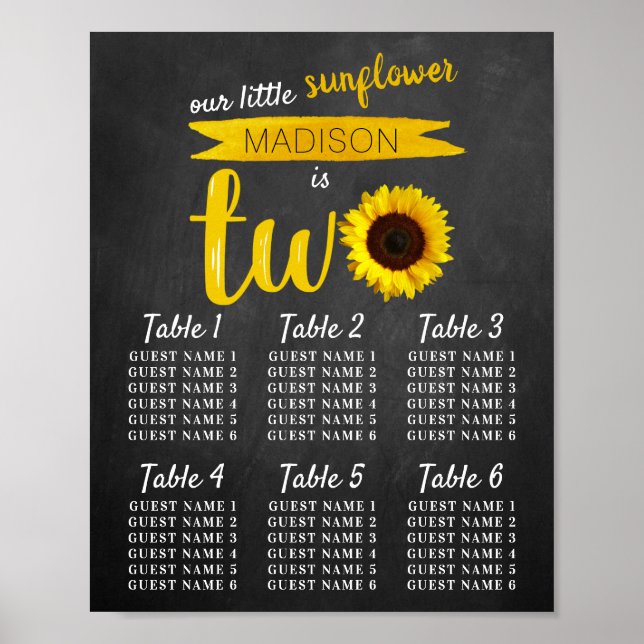 Affiche Little Sunflower 2e Anniversaire Carte de siège (Devant)