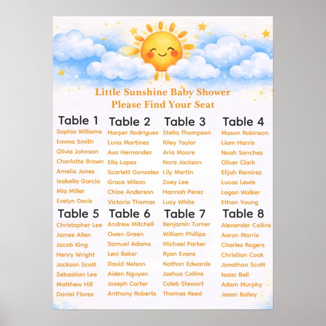 Affiche Little Sunshine Baby Shower Seating Chart (Devant)