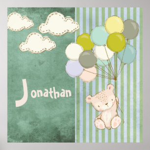 Affiche Little White Bear Balloons Boy Rustique