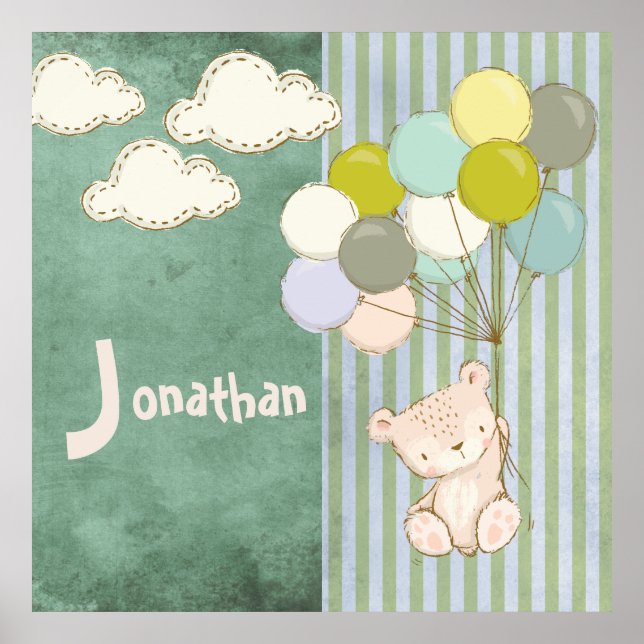 Affiche Little White Bear Balloons Boy Rustique (Devant)