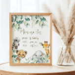Affiche Little Wild One Safari Baby shower Mom-osa Bar<br><div class="desc">Les panneaux de baby shower de Cute a Little Wild One is On the Way sont agrémentés d'une jolie végétation avec de mignons animaux de safari à l'aquarelle. Personnalisez avec vos détails.</div>