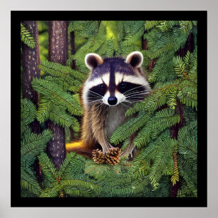 Affiche Little Woodland Wilderness Raccoon