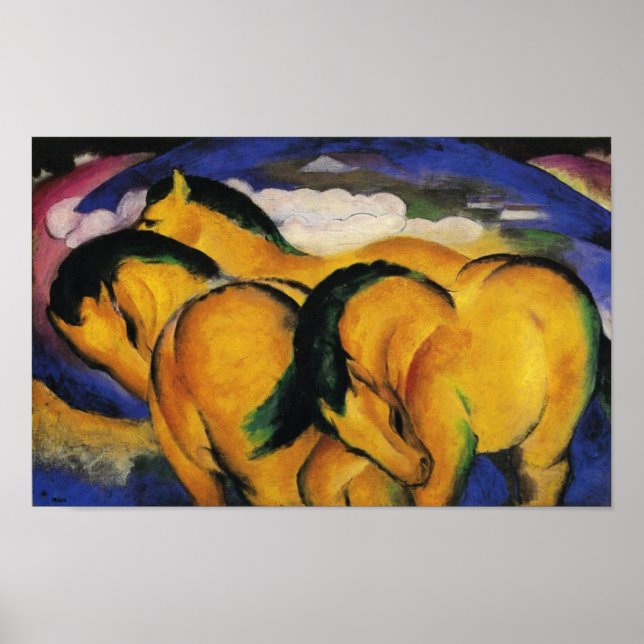 Affiche Little Yellow Horses 1912 par Franz Marc (Devant)