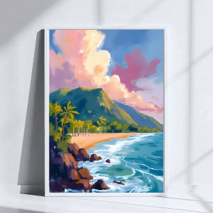 Affiche Littoral Montagneux des Fidji Peinture de Voyage