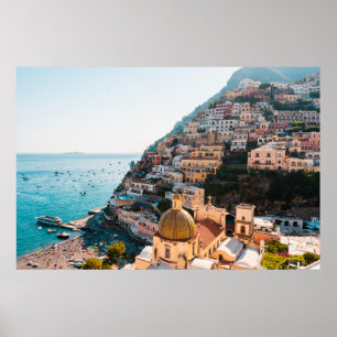 Affiche Littoral Positano Italie, Village de Cliffside