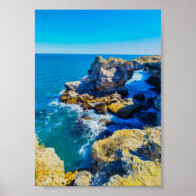 Affiche Littoral rocheux avec mer turquoise – Méditerranée (Devant)