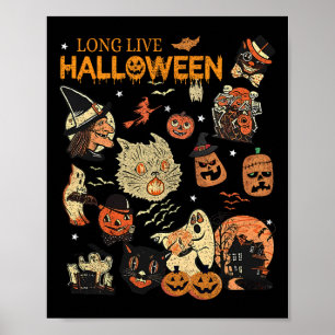 Affiche Live Halloween Citrouille Vintage sorcier fantôme