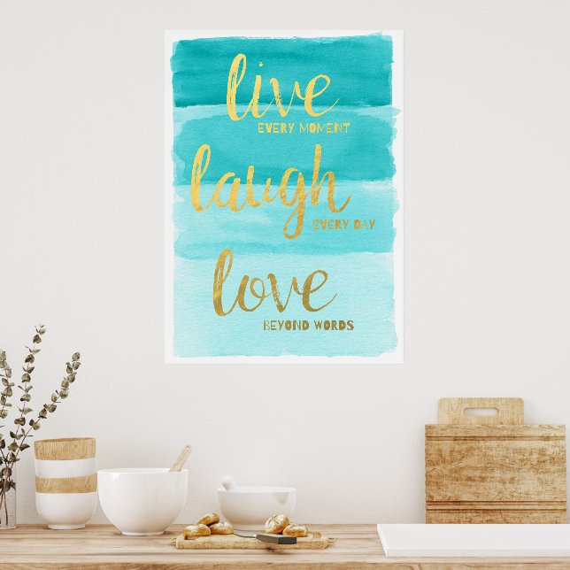 Affiche Live Laugh Love | Blue Ombre Motivation (Cuisine)
