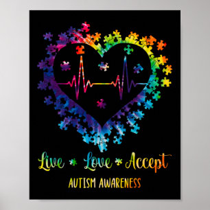 Affiche Live Love Accepter Sensibilisation sur l'autisme T