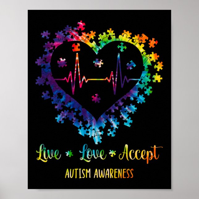 Affiche Live Love Accepter Sensibilisation sur l'autisme T (Devant)