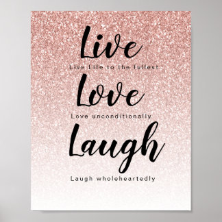 Affiche Live Love Laugh Girly Rose Gold Parties scintillan