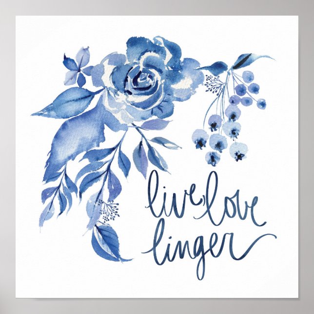 Affiche Live Love Linger | Floral Rose bleu (Devant)