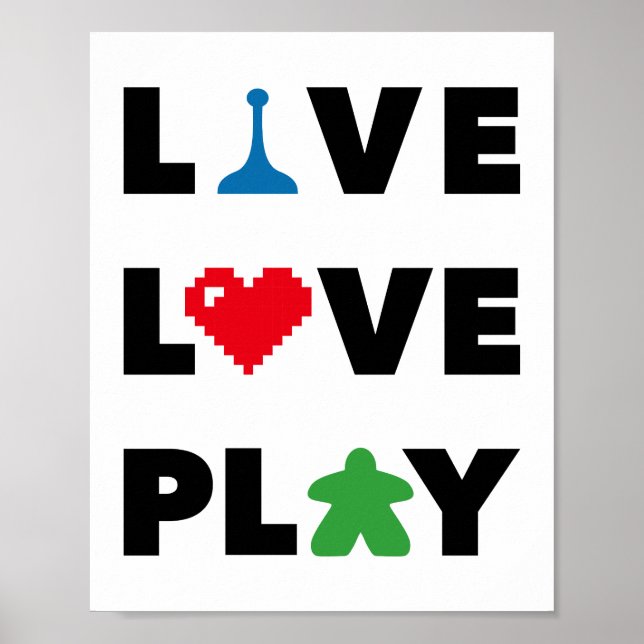 Affiche Live, Love, Play Black Text Print (Devant)