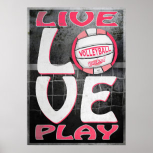 Affiche Live Love Play Pink Volleyball