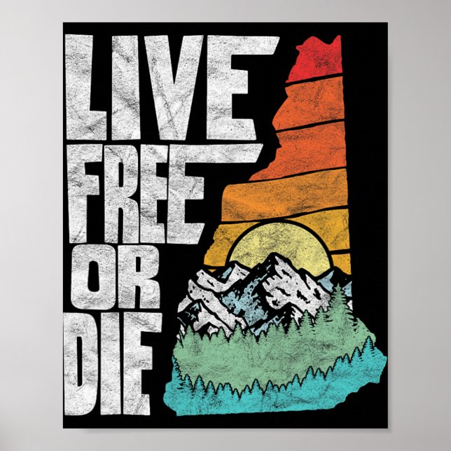 Affiche Live Or Die Retro New Hampshire Nature  (Devant)